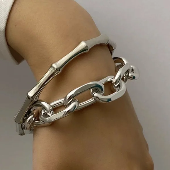 White gold plated double bracelet - Picture 2 of 5